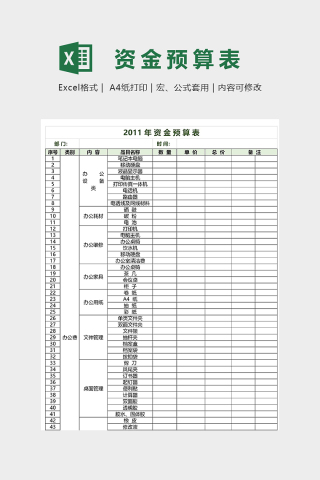 办公费用预算表格模版下载