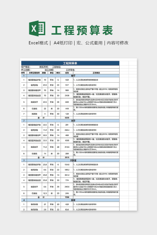 工程预算报价表下载