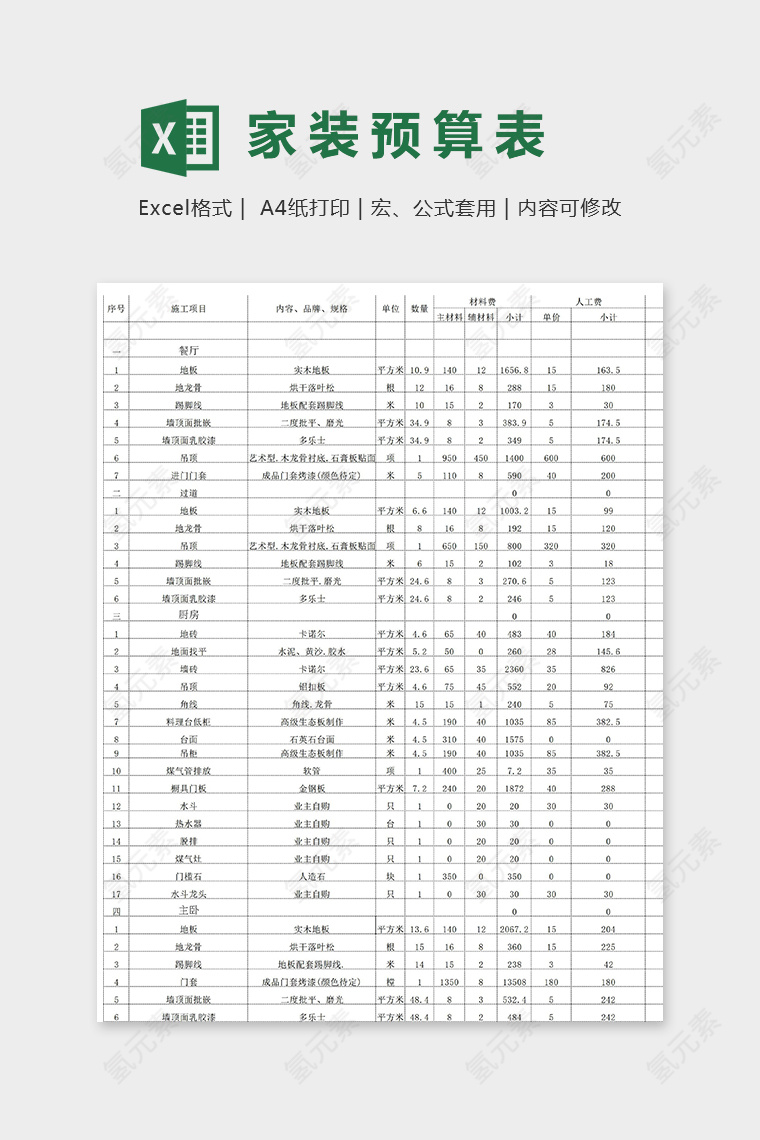 公司施工工程报价单详细模版