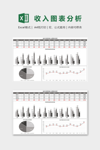 数据可视化图表全年项目收入图表分析excel模板下载