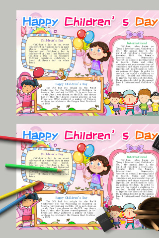 粉色可爱快乐儿童节六一儿童节手抄报