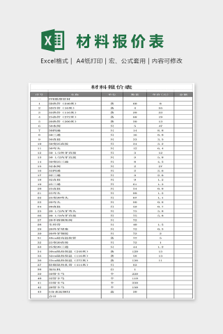 简约材料报价表Excel表格模板下载