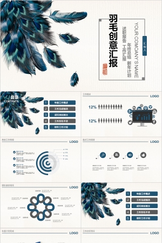 羽毛创意汇报工作总结ppt模板下载