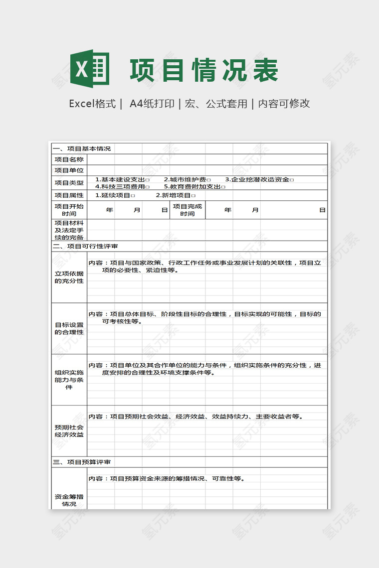 简单大方精美项目情况表Excel