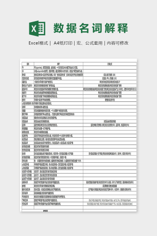 网店销售数据专业名词解释表excel模板下载