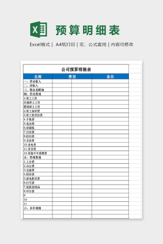 直观简约公司预算表excel模板下载