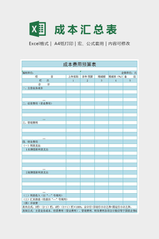 项目年度成本费用预算表格Excel