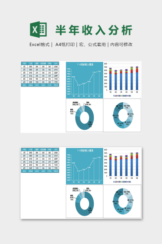 个人半年收入分析统计图表excel模板下载