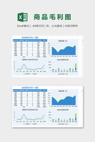 简洁清新商品销售毛利一览图模版下载