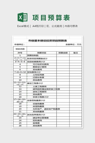 精美大方项目预算表Excel