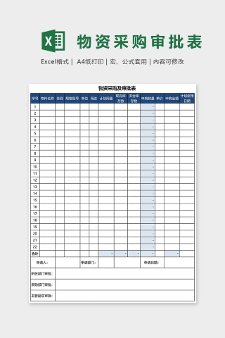物资采购及审批表Excel表格模板下载