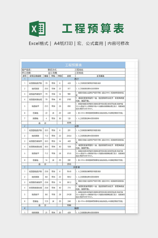 高端全面工程预算表模版下载