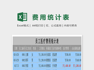 蓝色精美医疗费用统计表Excel