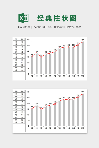 数据可视化工具灰红经典柱形图excel模板下载