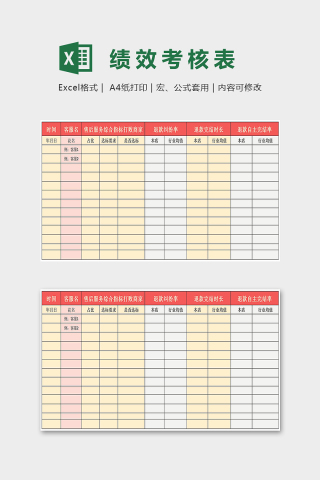 售前客服绩效考核表excel模板下载