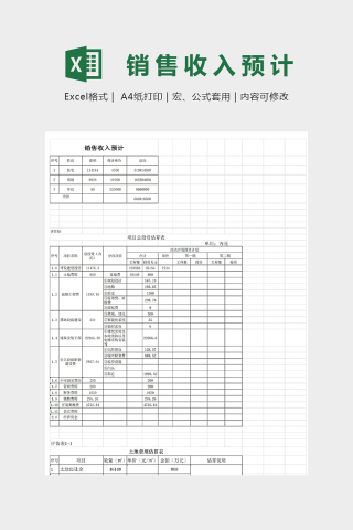 公司项目投资销售收入预计模版下载