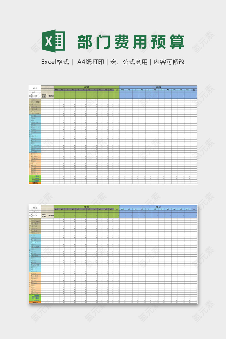 高端公司部门费用预算表excel模板