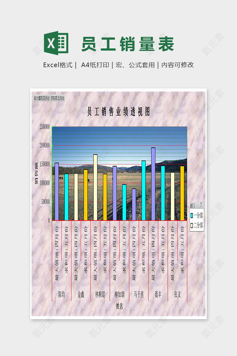 精美员工销售业绩透视图表Excel