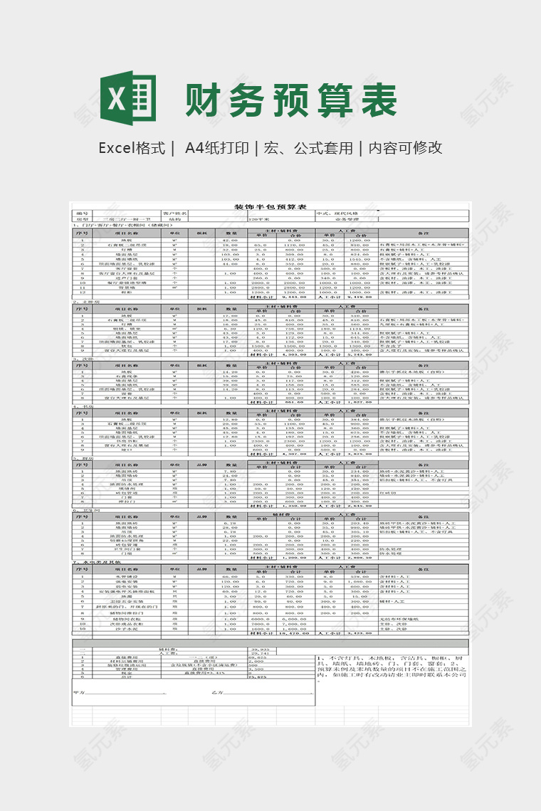 简单详细财务预算表Excel