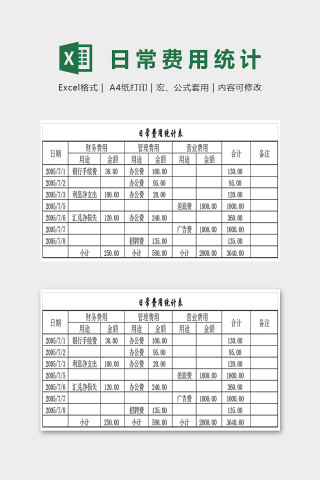 公司日常费用统计表模板excel模板下载