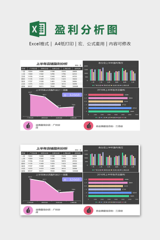 数据可视化工具上半年店铺盈利分析excel模板下载