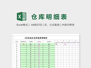 月度成品仓库盘查明细表excel模板