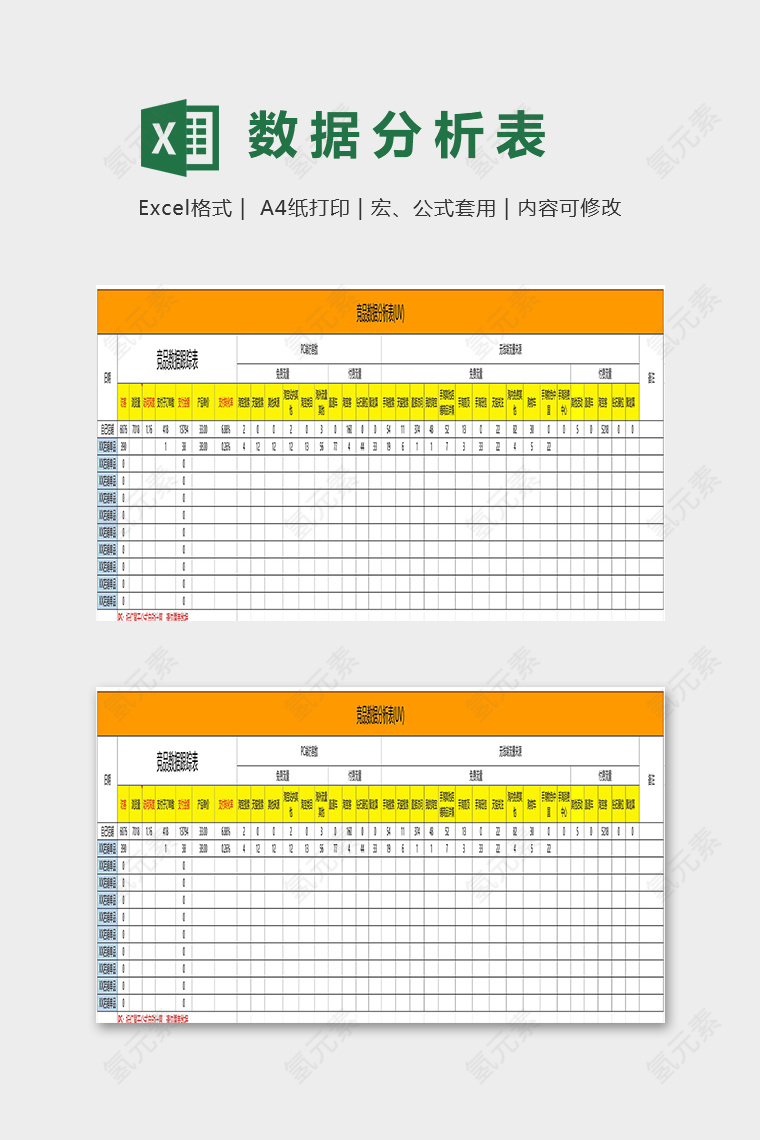 专业周竞品数据分析表excel模板