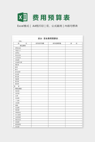 公司商店营业费用预算表excel模板下载