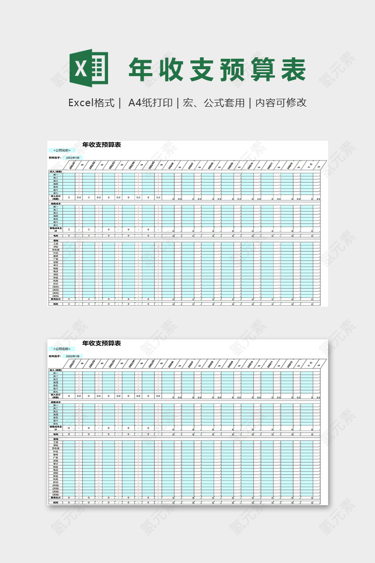 专业公司年收支预算表excel模板