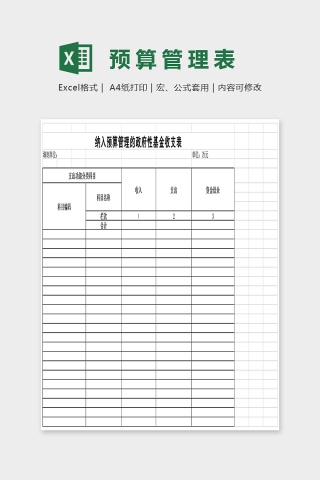 纳入预算管理的政府性基金收支表Excel下载