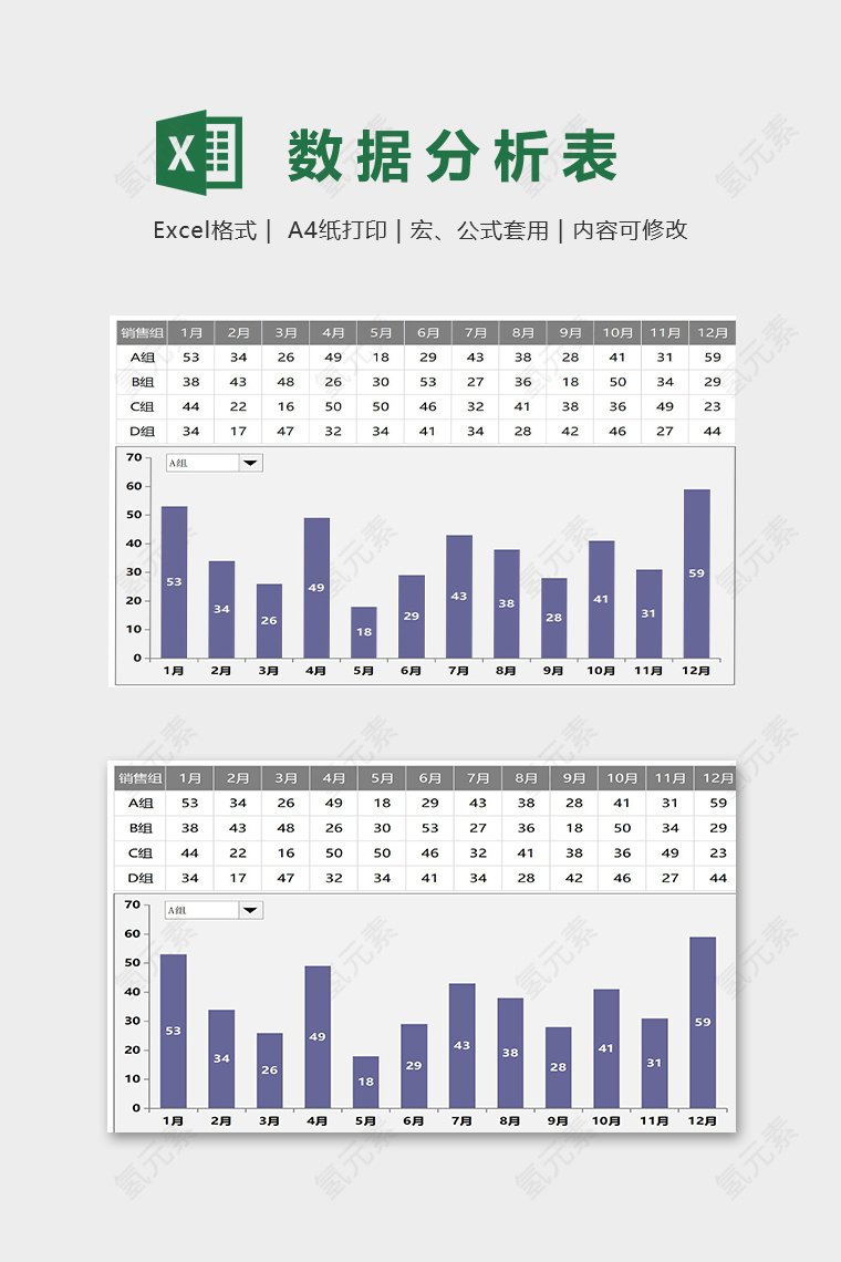 创意小组销售数据精美模版