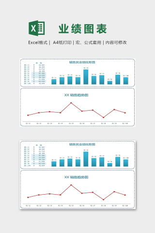 蓝色淡雅销售员业绩统计分析组图excel模板下载