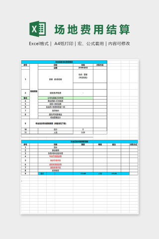 年会场地市场费用预算Excel表格模板下载