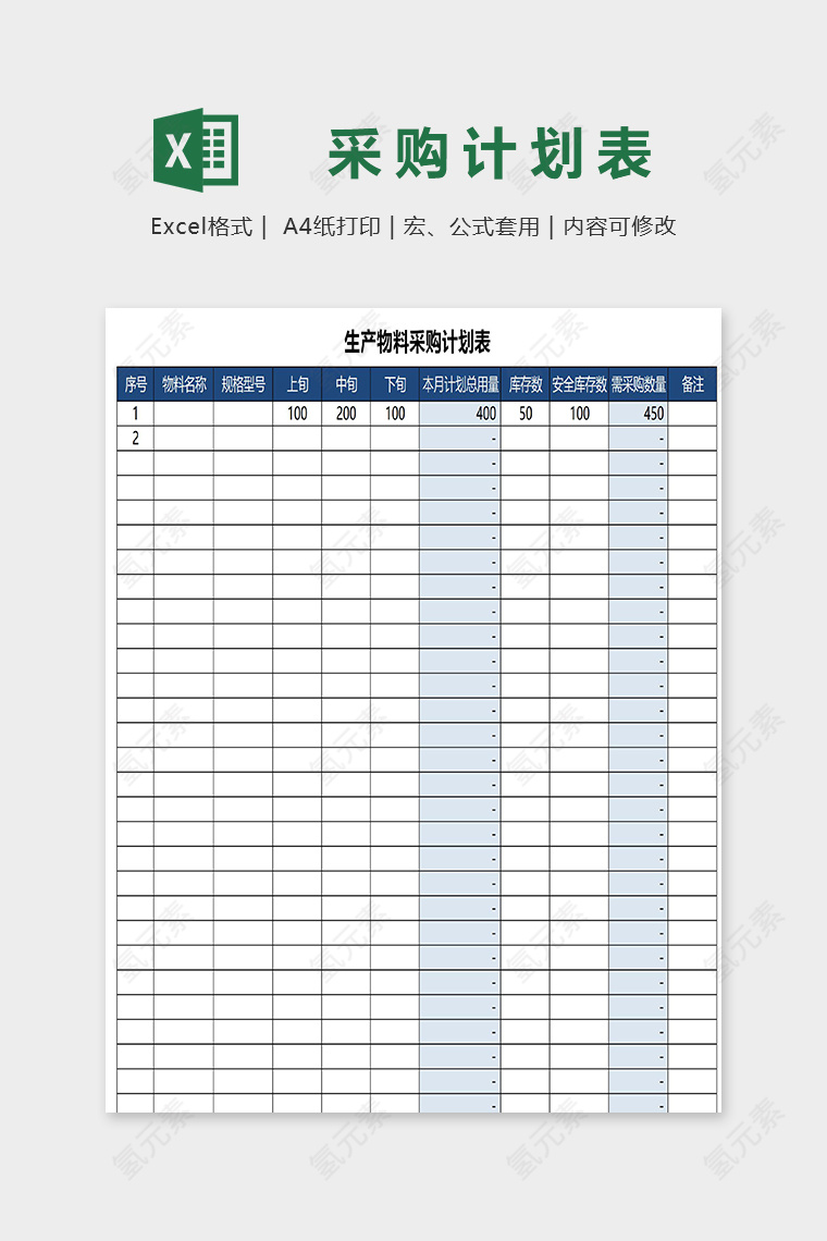 生产物料采购计划表模版