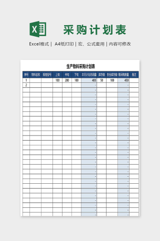 生产物料采购计划表模版下载