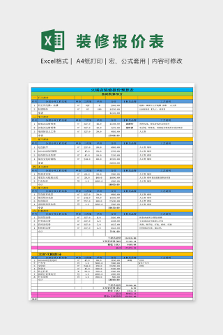 专业升级版火锅店装修报价预算表excel模板下载