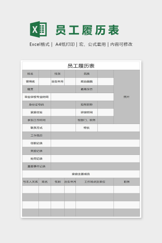 简单精美员工履历表Excel下载