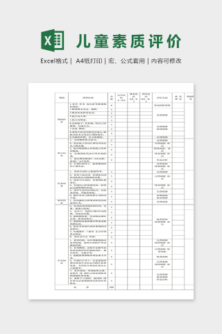 三到四岁儿童素质发展水平评价标准excel模板下载