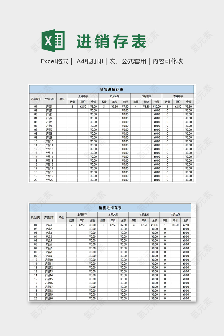 产品销售进销存记录表excel模板