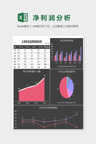 数据可视化工具上半年企业净利润分析表excel模板下载