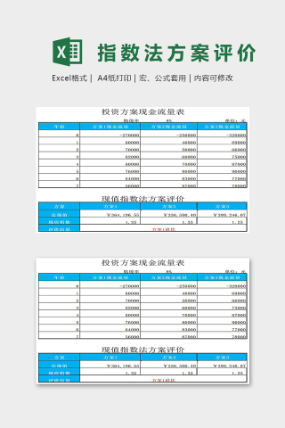 现金指数法方案评价excel模板下载