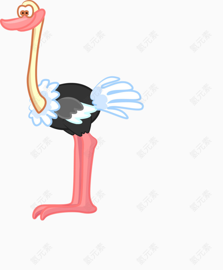 粉色嘴巴和长腿的鸵鸟