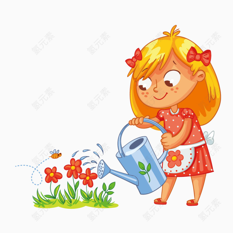卡通手绘女孩浇花