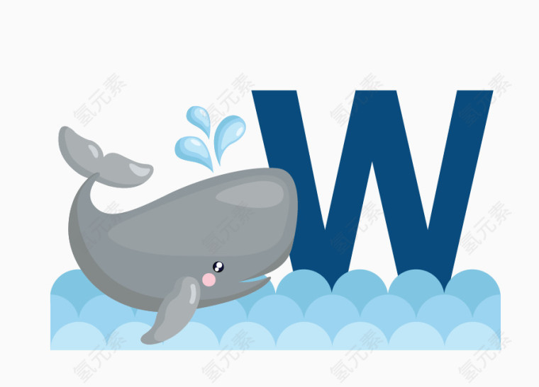 鲸鱼动物造型可爱字母W