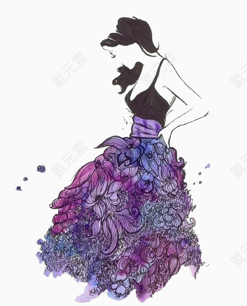 紫色花朵连衣裙