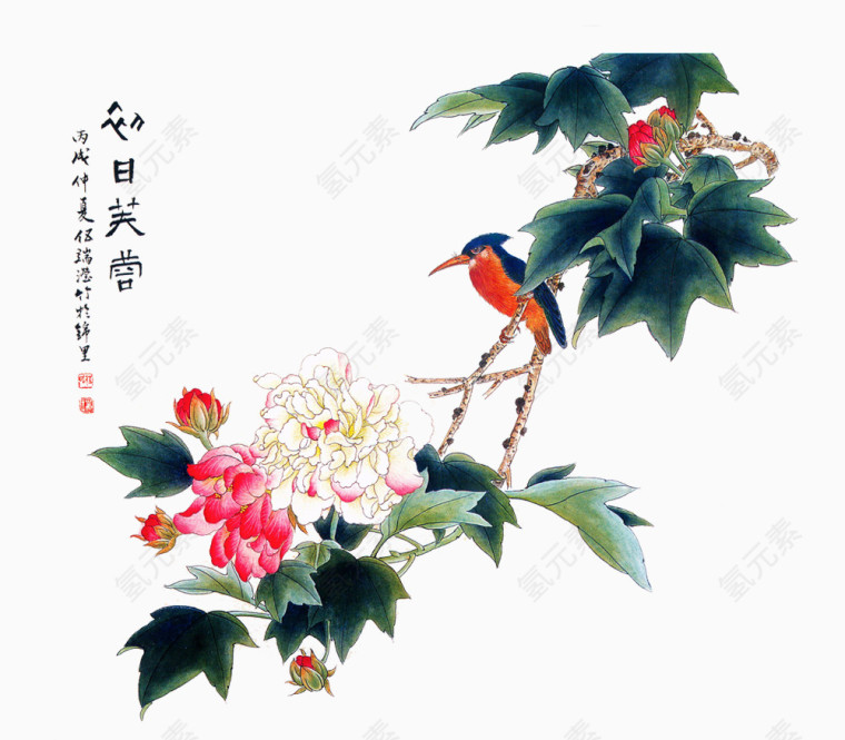 中国风工笔花鸟