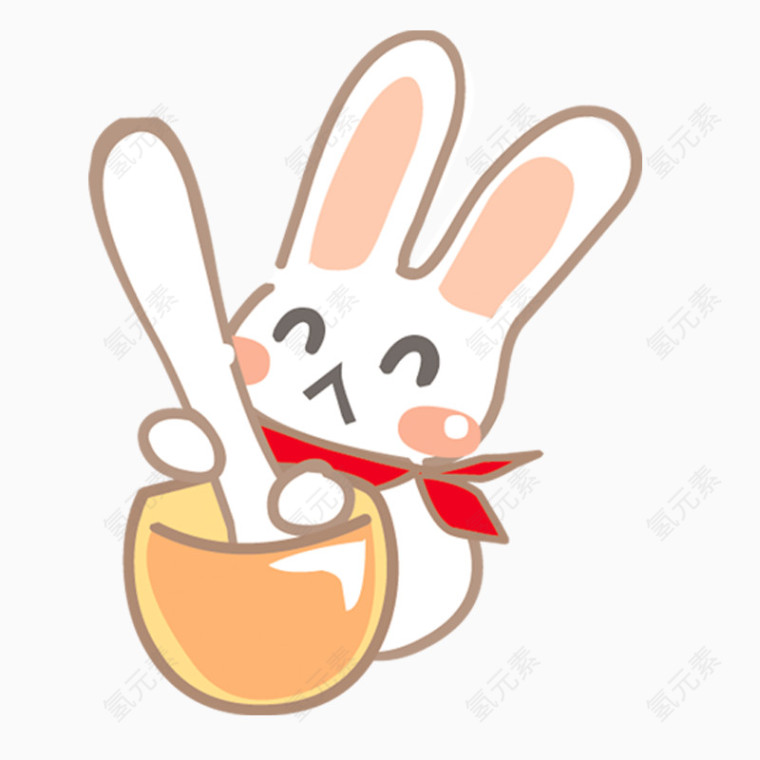 卡通手绘搅拌食物的兔子
