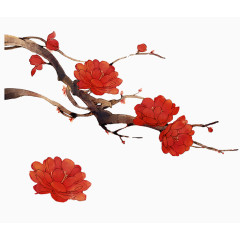 唯美手绘中国风红色花朵在枝头