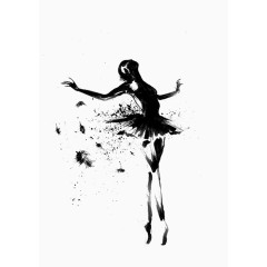女孩水彩喷溅黑色跳舞舞蹈