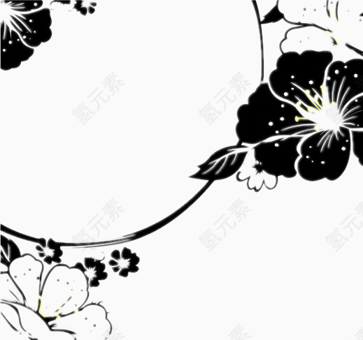 黑白手绘花朵背景图
